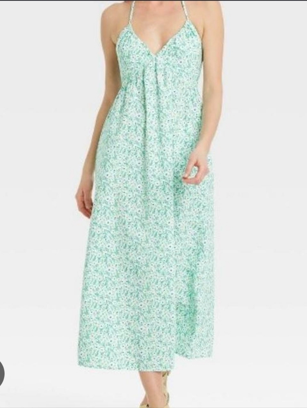 NEW Universal Thread Light Green Floral Halter Maxi Dress M